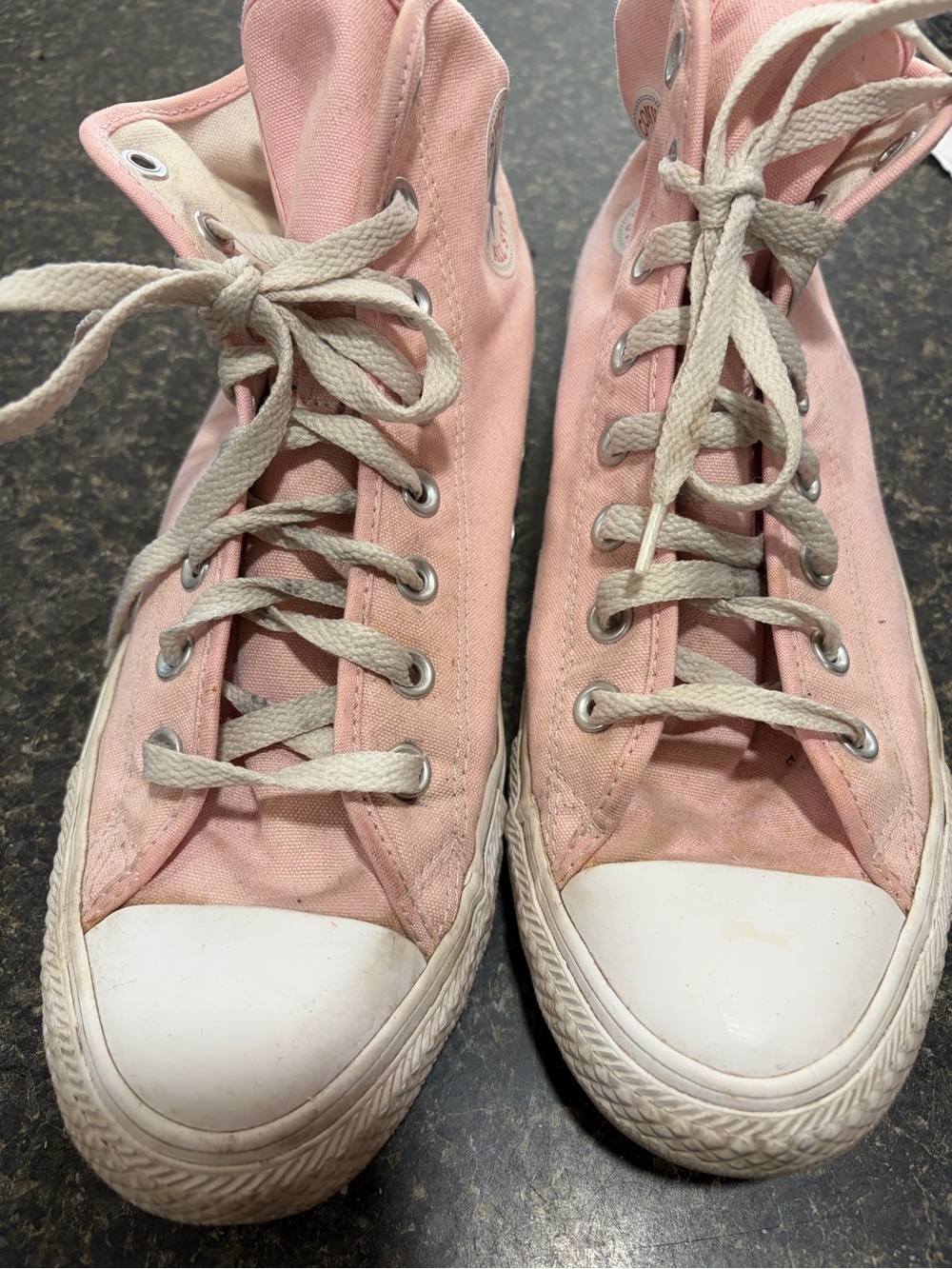 Converse Pink Canvas High-Top Sneakers with White Toe Cap with strawberries sz10